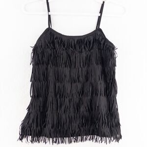 Rich & Royal Fringe Tank Top Womens Size 36 (Small) Black Flapper Adjustable